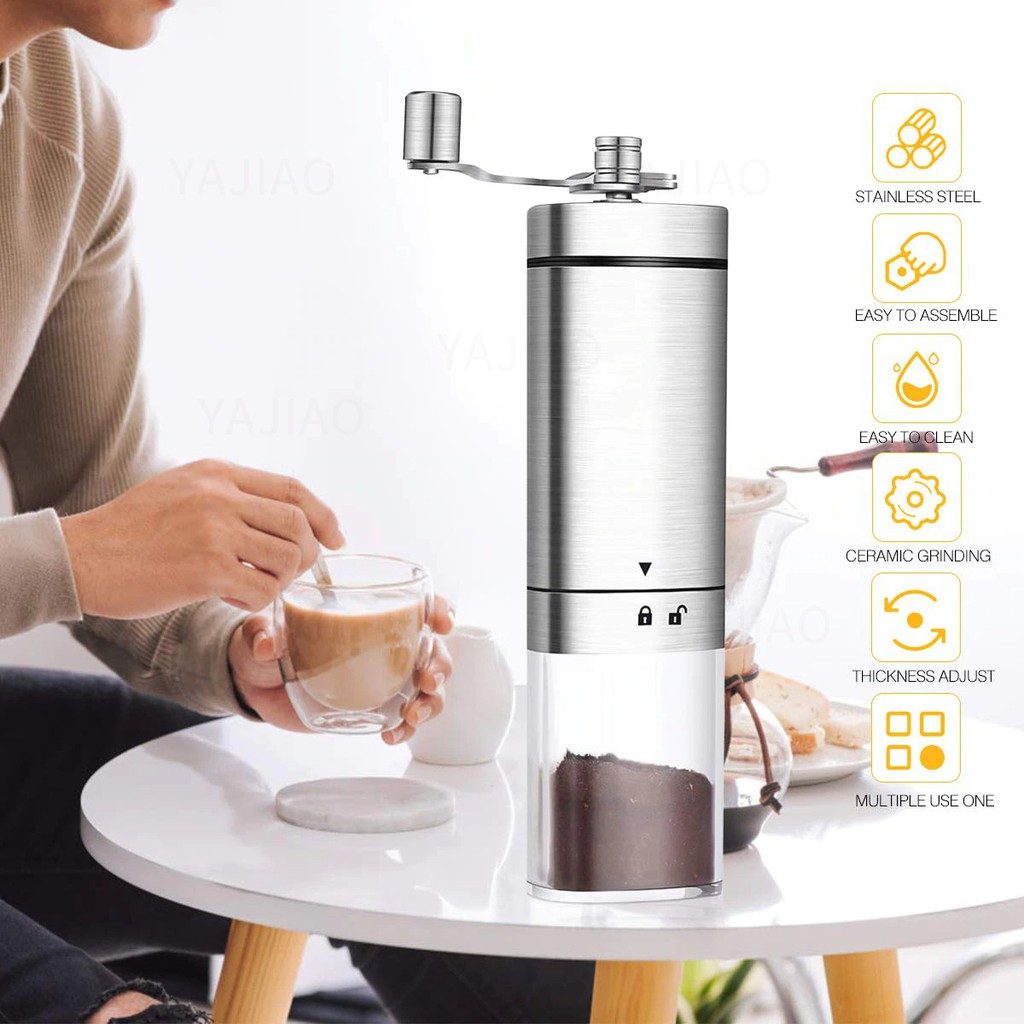 Alat Penggiling Kopi Manual Coffee Grinder Portable - Yajiao EC03 - Silver