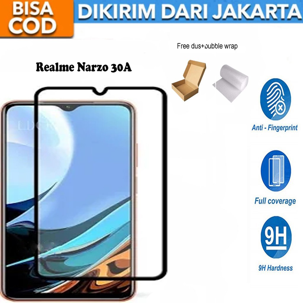 Tempered Glass Realme Narzo 30A Full Cover / Full Screen Protector Anti Gores