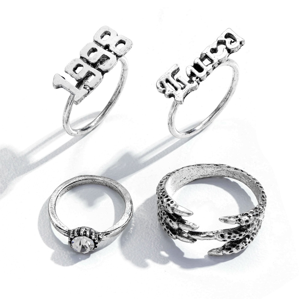 4pcs ring set punk exaggerated eagle claw numbers and letters to make old rings