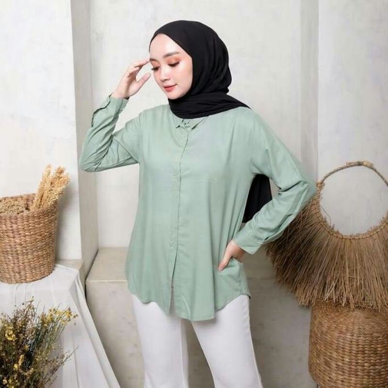 Kemeja Wanita Rayon Premium Bahan Adem Banget Termurah-matcha