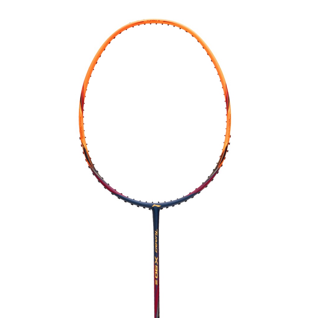 Li-Ning Badminton Racket Turbo X 90 III Navy/Orange AYPR148-4 Bundle Cover, String, Grip, T-Shirt