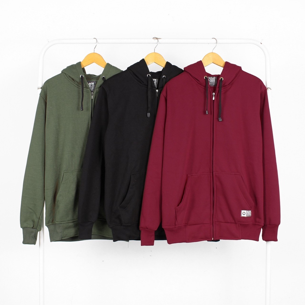 Jaket Sweater Hoodie Resleting Zipper Polos Pria & Wanita Premium Quality Bahan Fleece Tebal