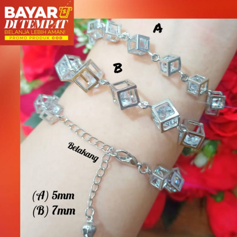 Gelang Rubik Kristal super Elegan Perhiasan Anti Karat Gold &amp; Silver