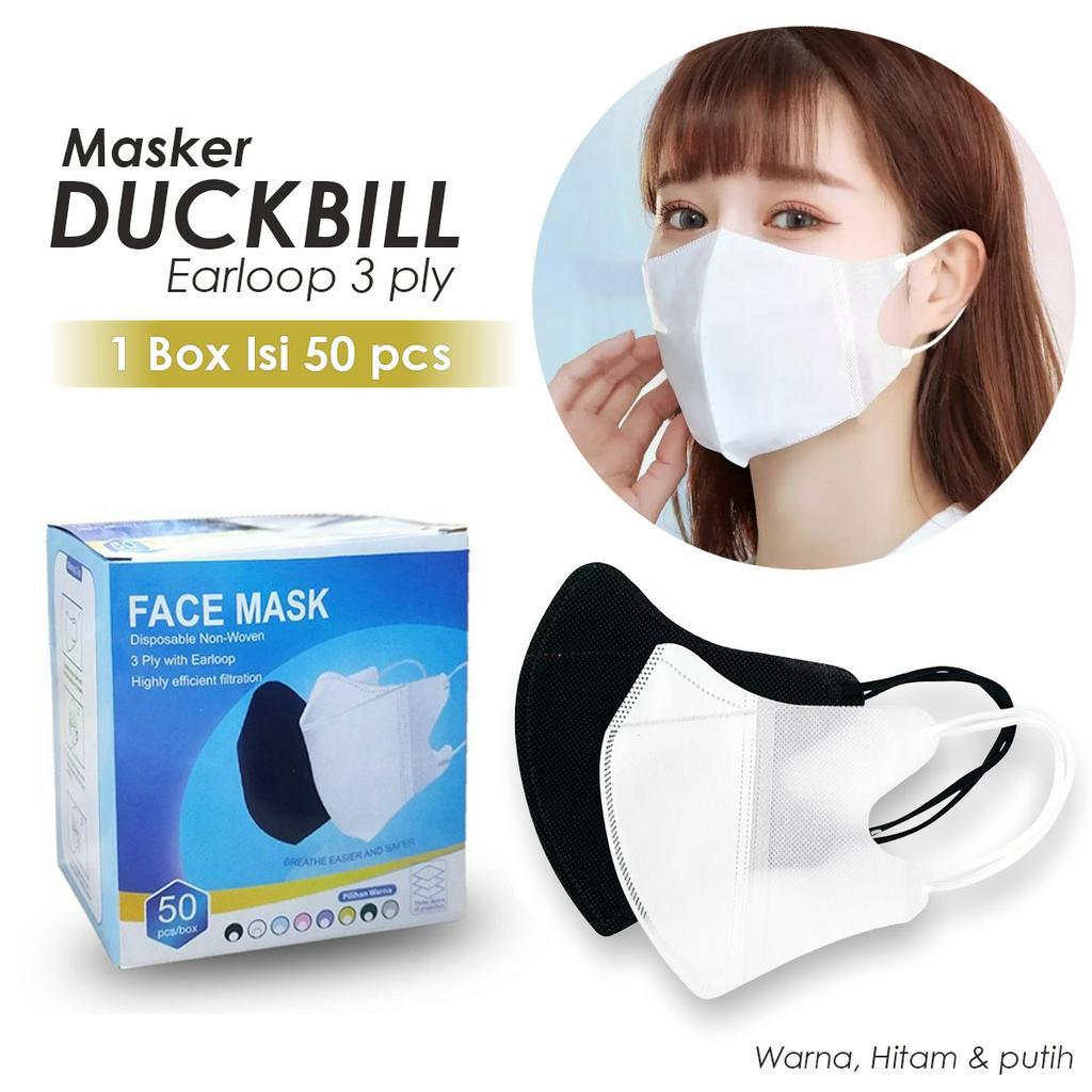 Masker Duckbill Face Mask 3Ply Hitam Putih 1 Box 50 Pcs