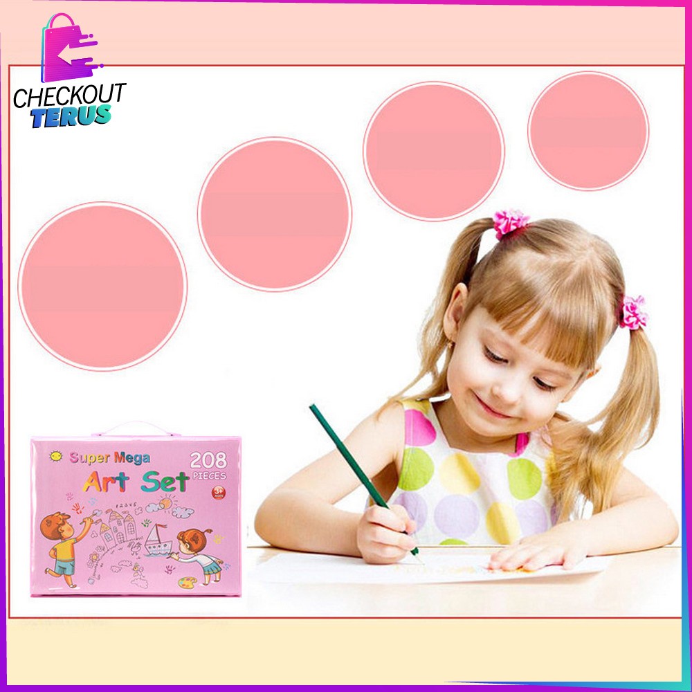 CT-A29 Peralatan Gambar Lukis Anak Mewarnai Set Isi 208PCS Pensil Warna Crayon Alat Tulis Oil Paste Colouring Book kids