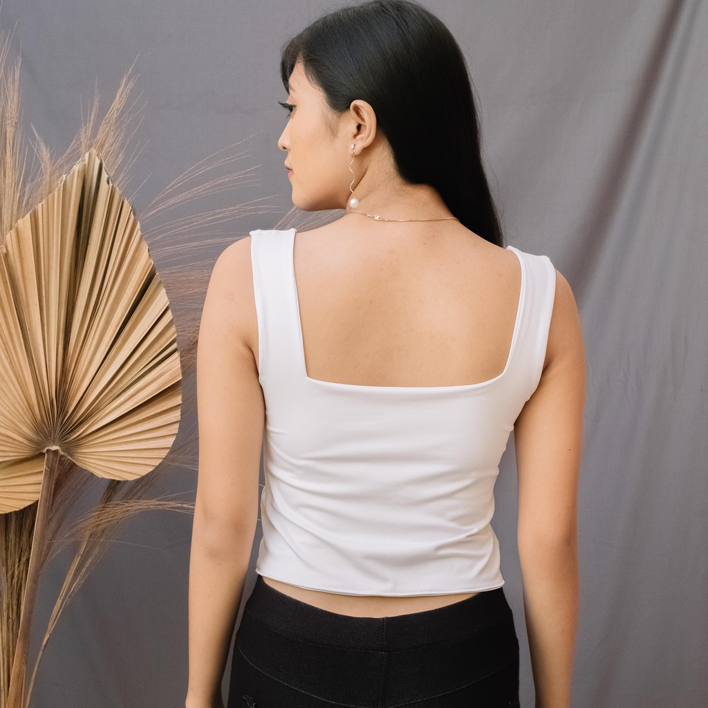 Firstact ODETTE TALI BESAR CROP TOP Tank Top Wanita bahan Spandex-Putih Jumbo/XL