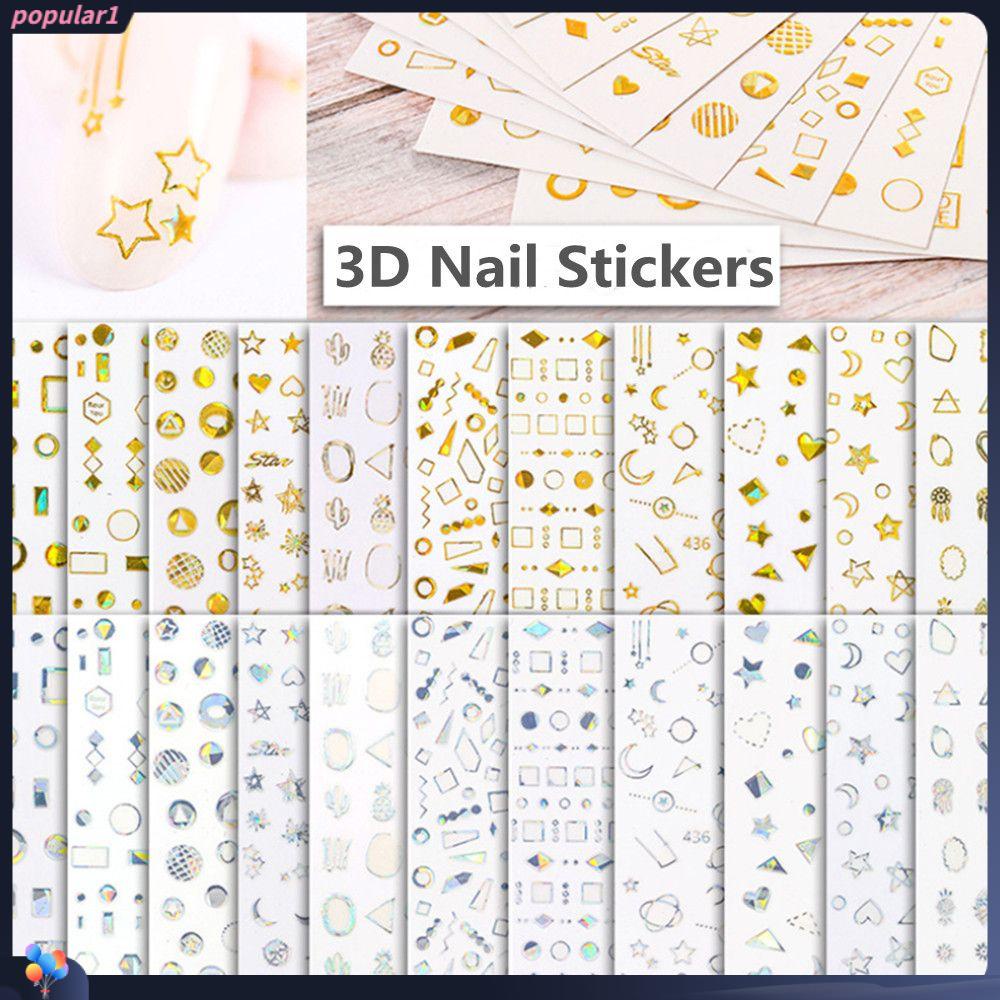 [POPULAR] DIY 3D Nail Stickers Women Girls Manicure Golden Silver Laser Beauty Nail Art Decoration Fashion Gifts Moon Star Design/Multicolor