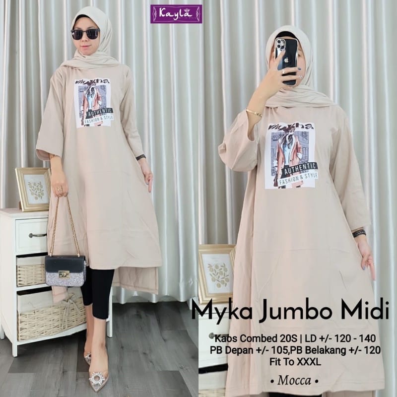 Myka Midi Dress Muslim Gamis Combed Aplikasi Sablon Baju Kaos Wanita Jumbo Ootd Kekinian Korean Style