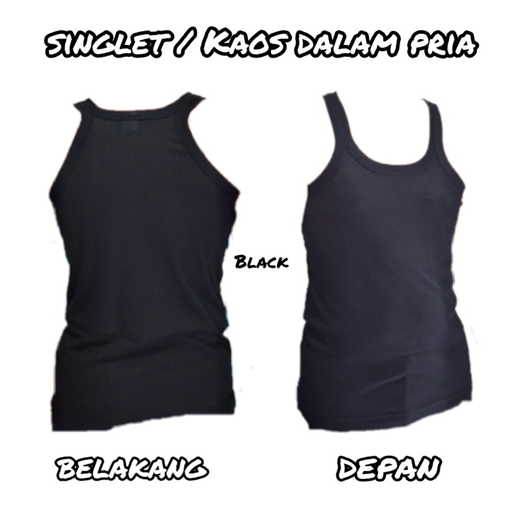 KAOS DALEMAN PRIA WARNA HITAM POLOS BAHAN ADEM - SINGLET HITAM - KAOS DALAM PRIA HITAM