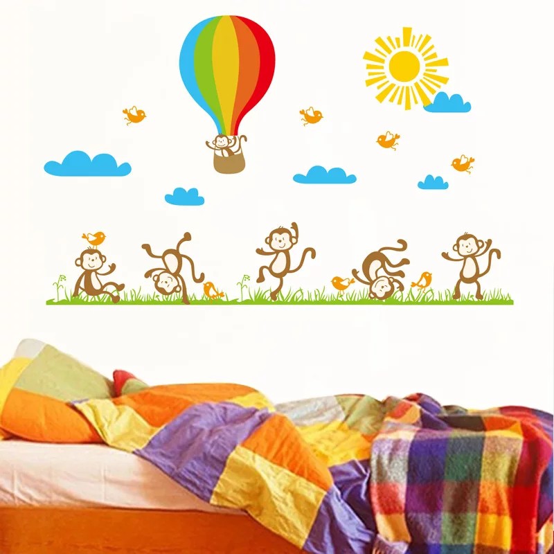 RELIZA WALL STICKER MONYET BALON UDARA MONKEY KIDS ANAK ANIMAL STIKER DINDING JM7121