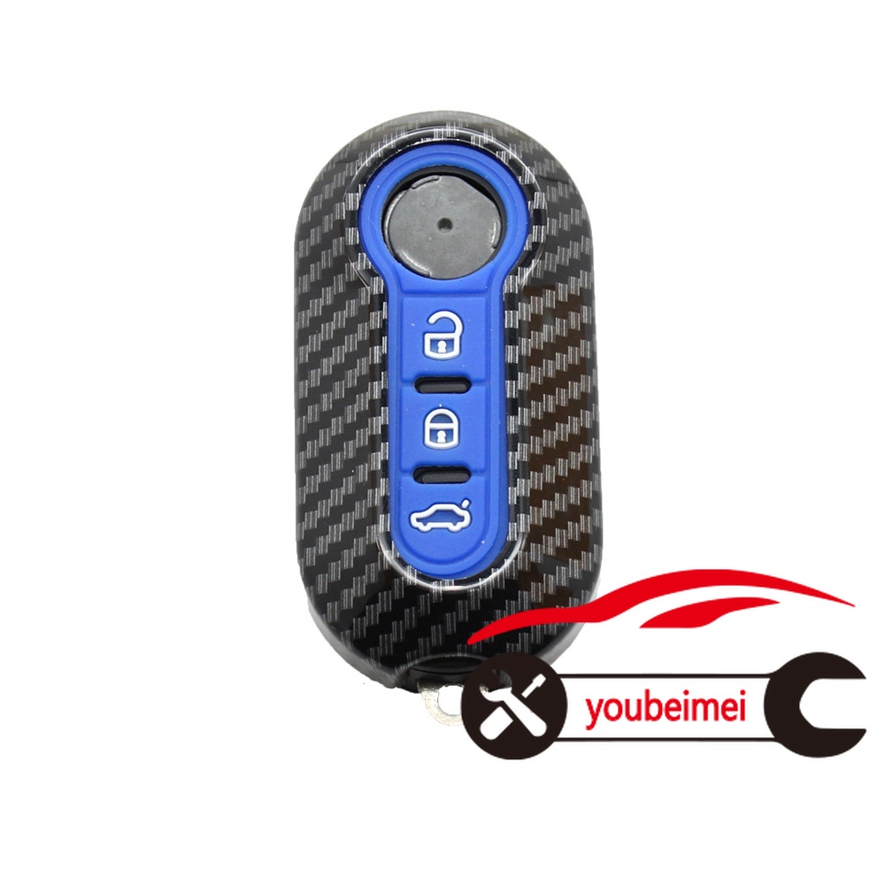 1pc Casing Kunci Remote Mobil 3 Tombol Bahan Karbon Untuk Fiat 500 500C 500L 500X Brava Ducato Fiorino Panda Stilo