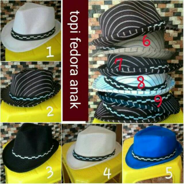 Topi Fedora anak motif Garis strip