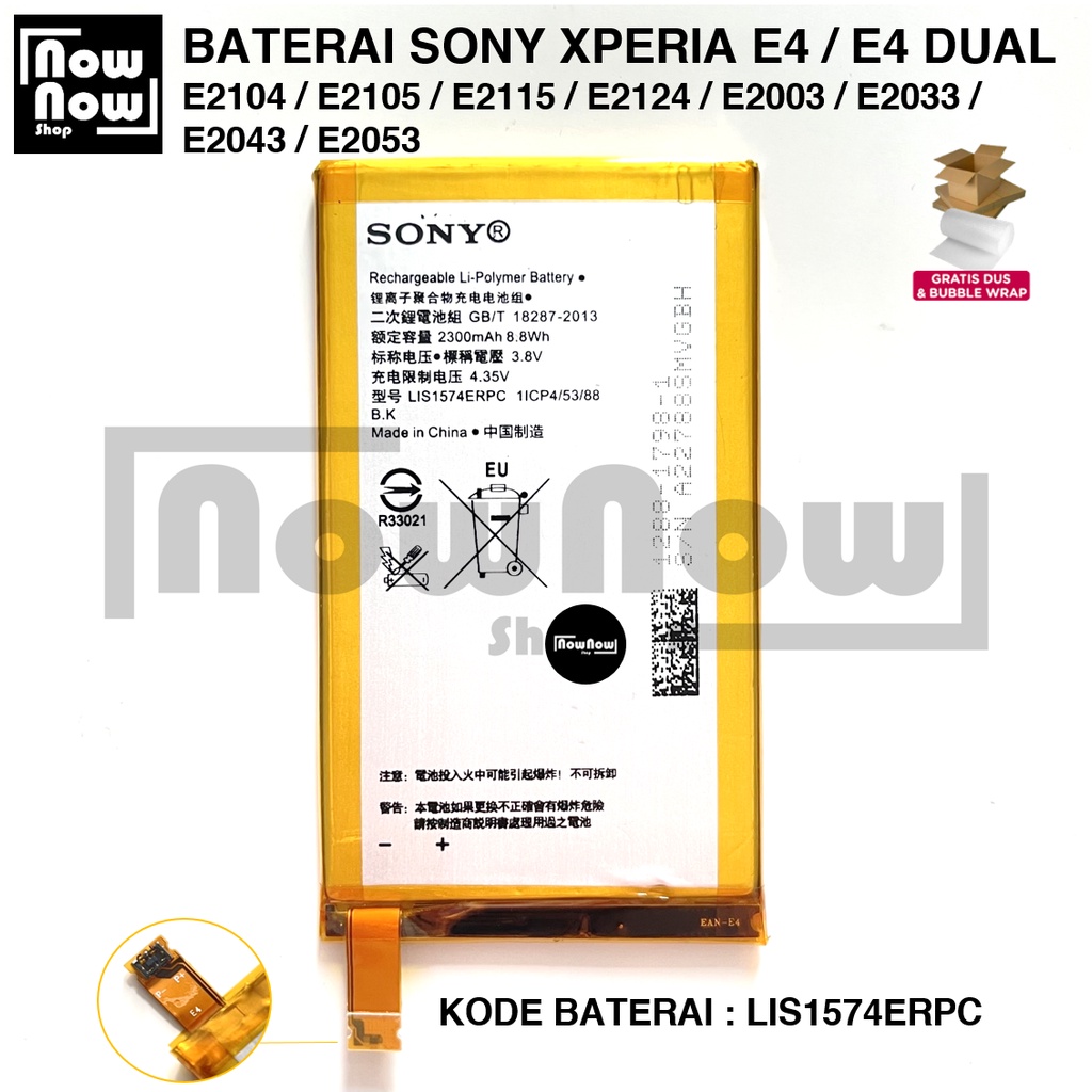 Baterai Sony Xperia E4 / E4 DUAL / E2104 / E2105 / E2115 / E2124 / E2003 / E2006 / E2033 / E2043 / E2053 LIS1574ERPC 1ICP4/53/88 Batre Batrai Battery HP E4G Z2A ZL2