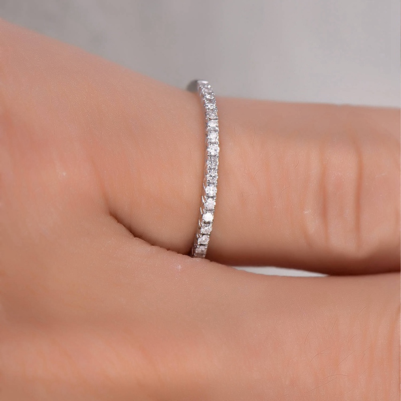 Korean 925Silver Micro Pave Zircon Ring Jewelry Circle Diamond Tail Ring Silver