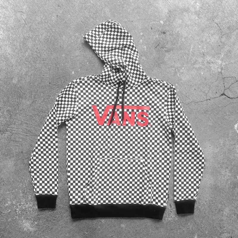 Vans Black Checkerboard Logo Red Pullover Hoodie / Jacket Original
