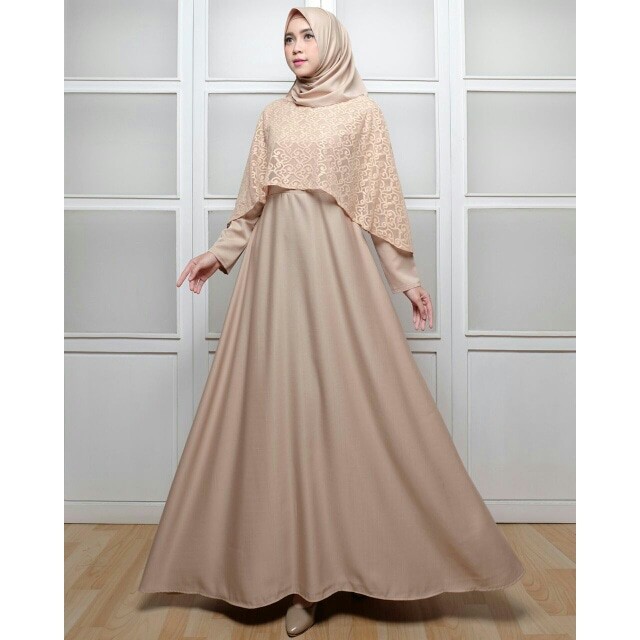 TERLARIS Gamis BALOTELLY MOCCA POLOS CREAM / DRESS MUSLIM ORI BAJU GAMIS BRUKAT