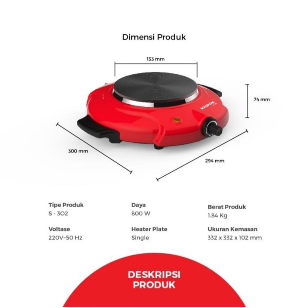 Kompor Listrik Maspion S 302 Electric Stove Maspion S-302 Kompor Portable Maspion S 302 Kompor Maspion 302
