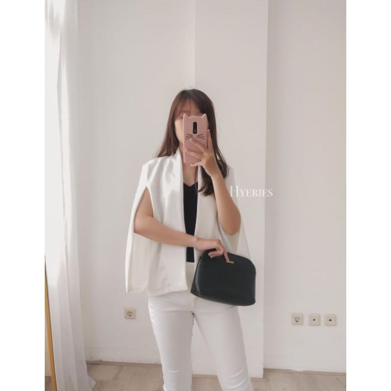 Hyeries Cape Blazer Wanita Korea / Blazer Kerja Wanita / Blazer Wanita Putih Hitam / Blazer Kantoran