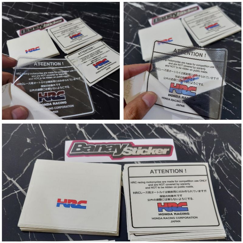 STICKER ATTENTION HONDA PERINGATAN HONDA WARNING HONDA HRC JAPAN TRANSPARAN