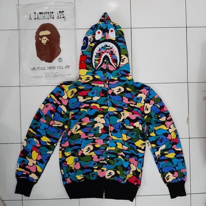 multicolor bape shark hoodie