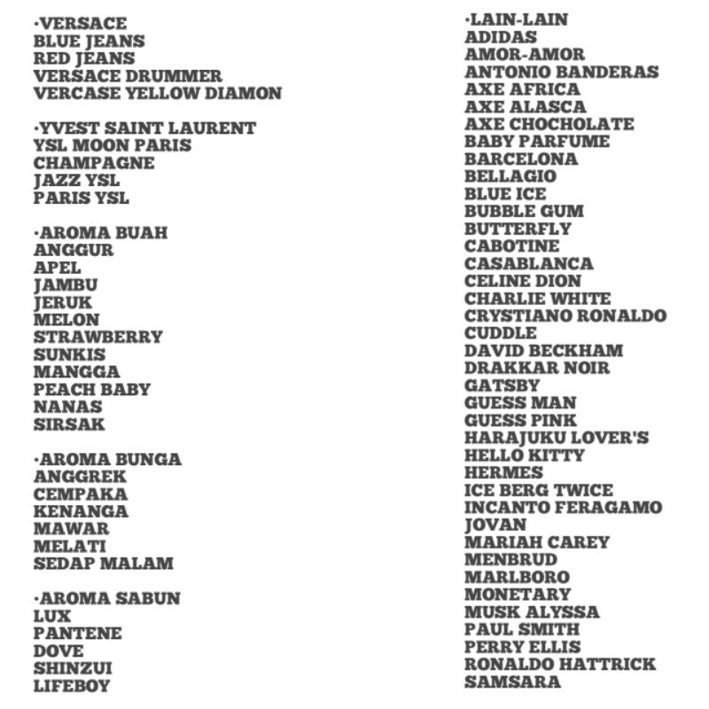 PARFUM ALL AROMA 30ML HIGH QUALITY (AROMA BEBAS REQUEST)