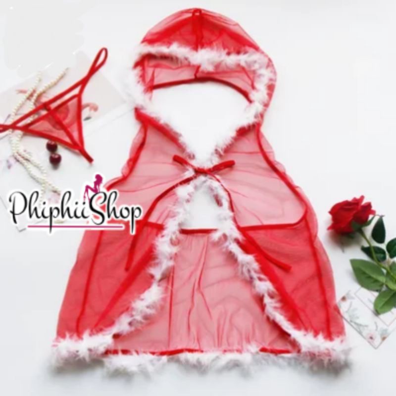 Sexy Santa Kostum Hoodie Costume Christmas Lingerie Dress Set Gstring