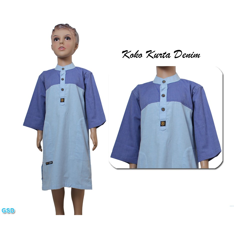 Koko kurta denim/ Baju Ngaji Anak Laki Laki Umur 3-6 Tahun/Gamis Koko Anak Terbaru/Baju Muslim Anak