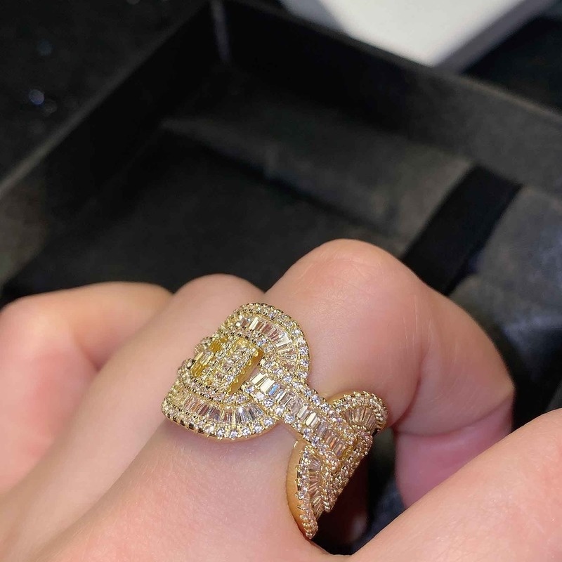 INS Style Original Design Inlaid Zircon Full Diamond Open Ring