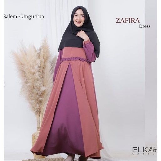 (05) Gamis zafira original by elka label Warna Saleem-Ungu Tua