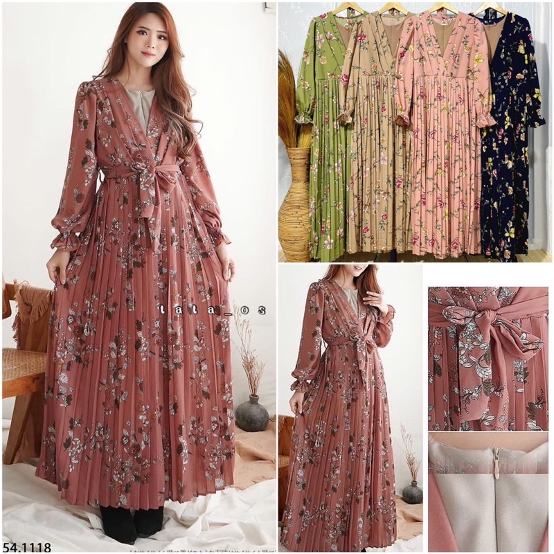TATAOS BANGKOK BY YUNA SASKIA DRESS GAMIS FLORAL BUNGA BUSUI PLEATS PLISKET IMPORT TORY UNIQLO FREE 
