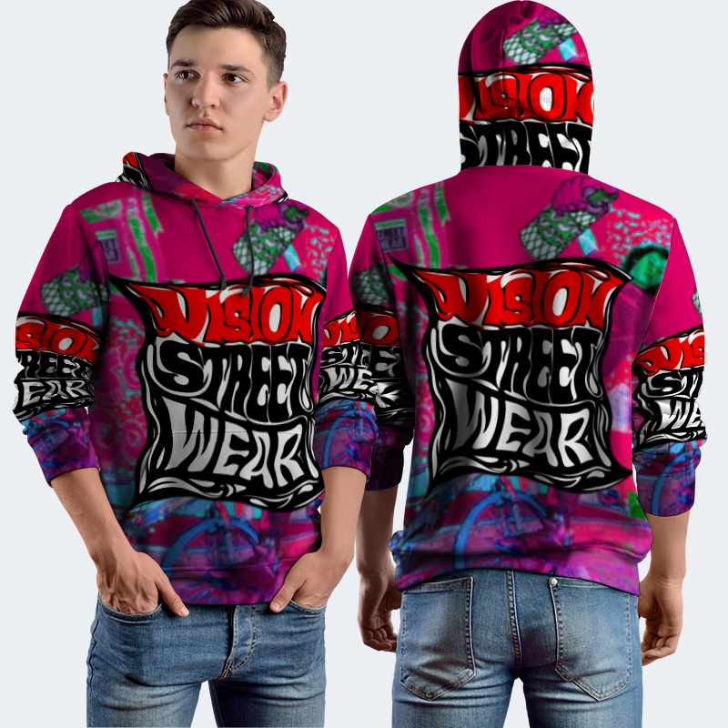 Jaket Hoodie Fullprint Vision Street Wear Bahan Polyester Jersey