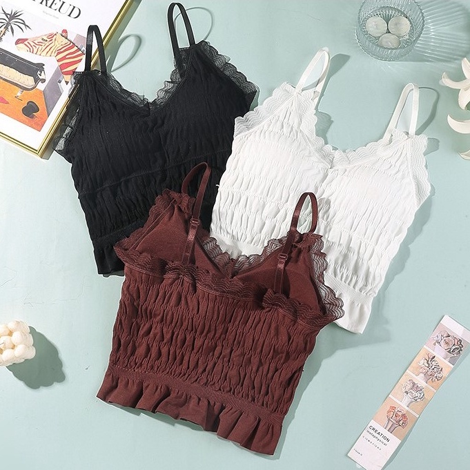 ✅𝐅𝐎𝐈𝐒𝐒® Bra Athvutar Crop Top Renda Atasan Tank Top Renda Solid 1202