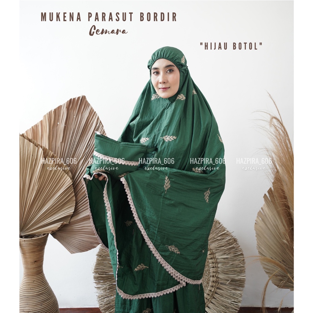 Mukena Dewasa Bordir Cemara Parasut Premium Treveling Jumbo