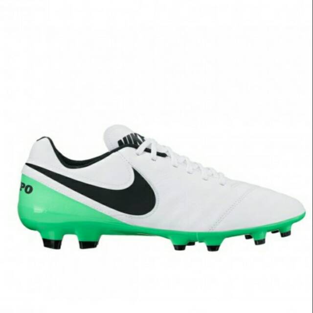 Sepatu Bola Nike Tiempo Genio II Leather FG White Black Electro Green Original Murah