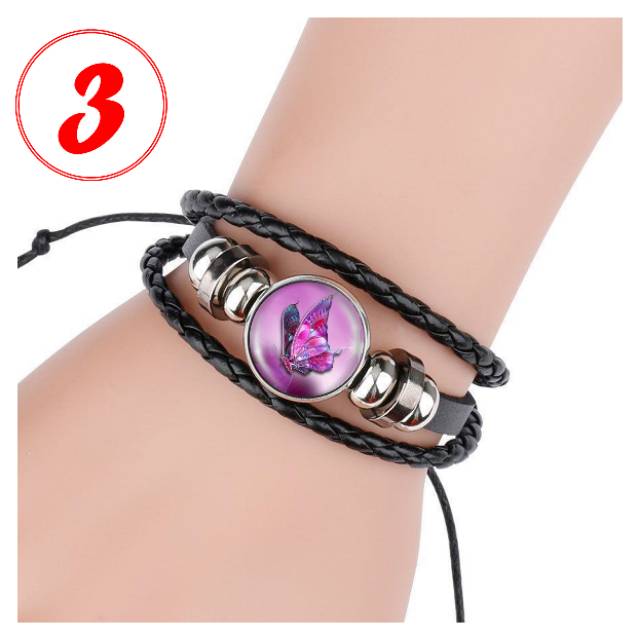 GELANG MOTIF KUPU-KUPU BUTTERFLY CANTIK ELEGAN KULIT KEPANG MULTILAYER