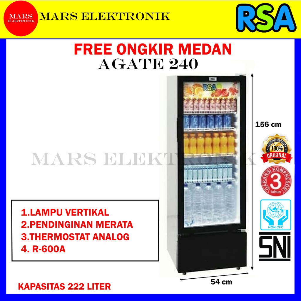 SHOWCASE RSA AGATE-240 / 222 LITER / AGATE 240 / LEMARI PENDINGIN RSA AGATE240 / READY