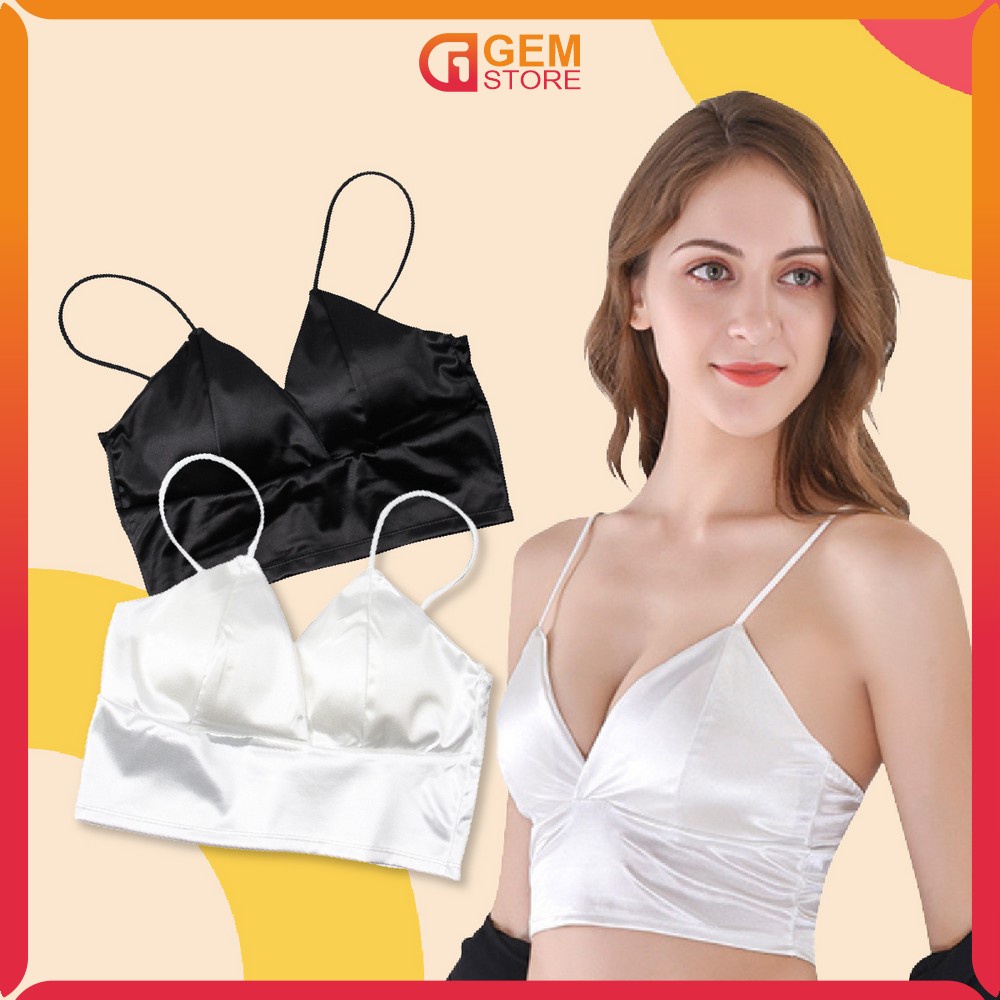 Bra BH Wanita Polos V Neck Bahan Satin Tanpa Lengan Korean Style / Sleeveless Bra Crop Top Women Sex