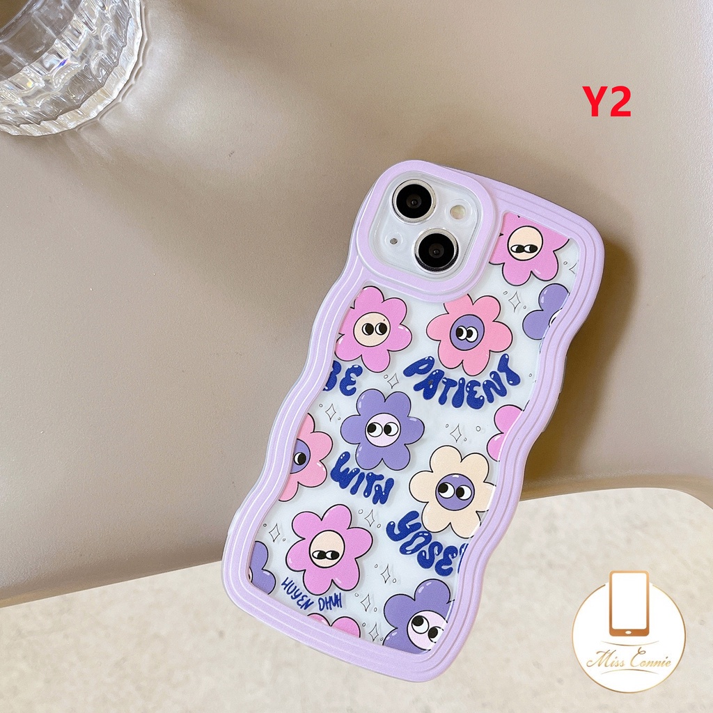 Oppo A15 A96 A17 A57 A78 A77 A55 A16K A95 A16 A1K A9 A5 A77s A3s A54 A74 A76 A12 A15s A7 A5s A16E A53 F9 A16s A12E A52 Reno 8t 7 8 6 Ins Korea Lucu Smiley Flower Wavy Case Frame