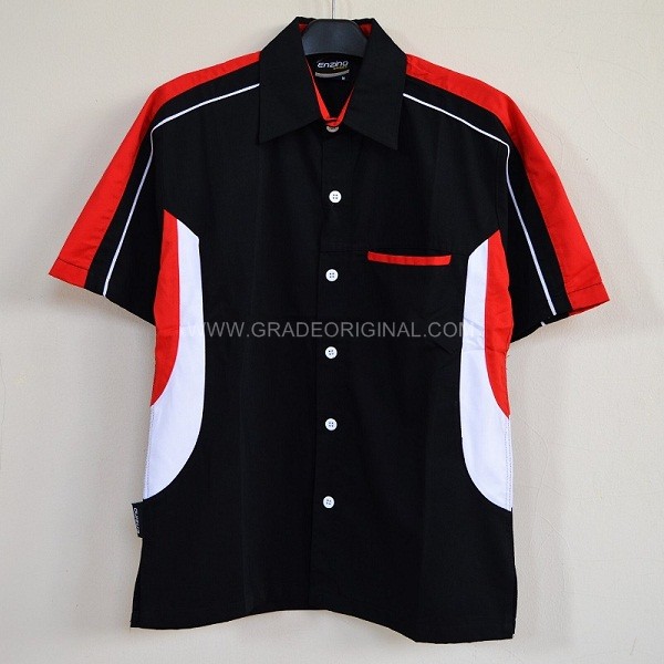 Kemeja Hem Pria Kemeja Seragam Promosi KODE : Kemeja Polos TLD Hitam Kombinasi Merah