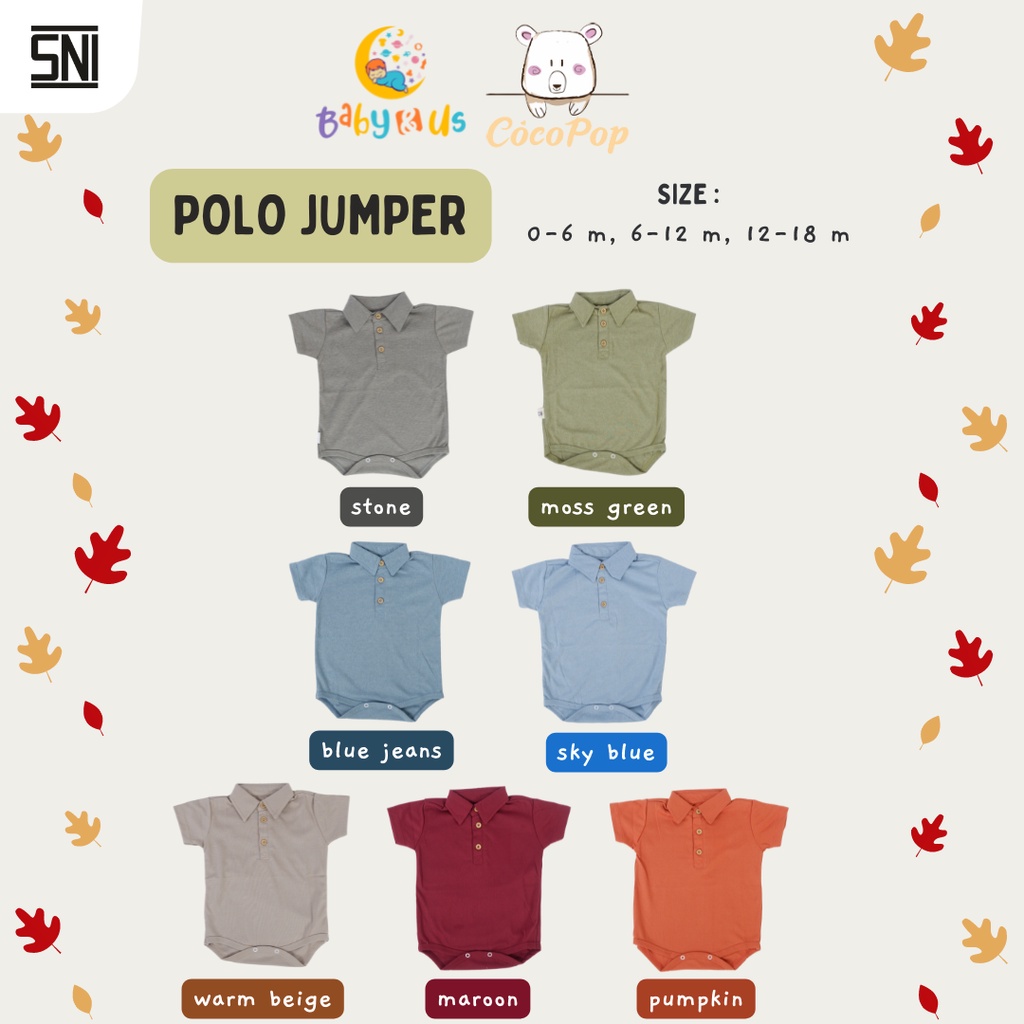 Cocopop Polo Jumper - Jumper Kerah Kancing Lengan Pendek Bayi 0-6 6-12 12-18 bulan