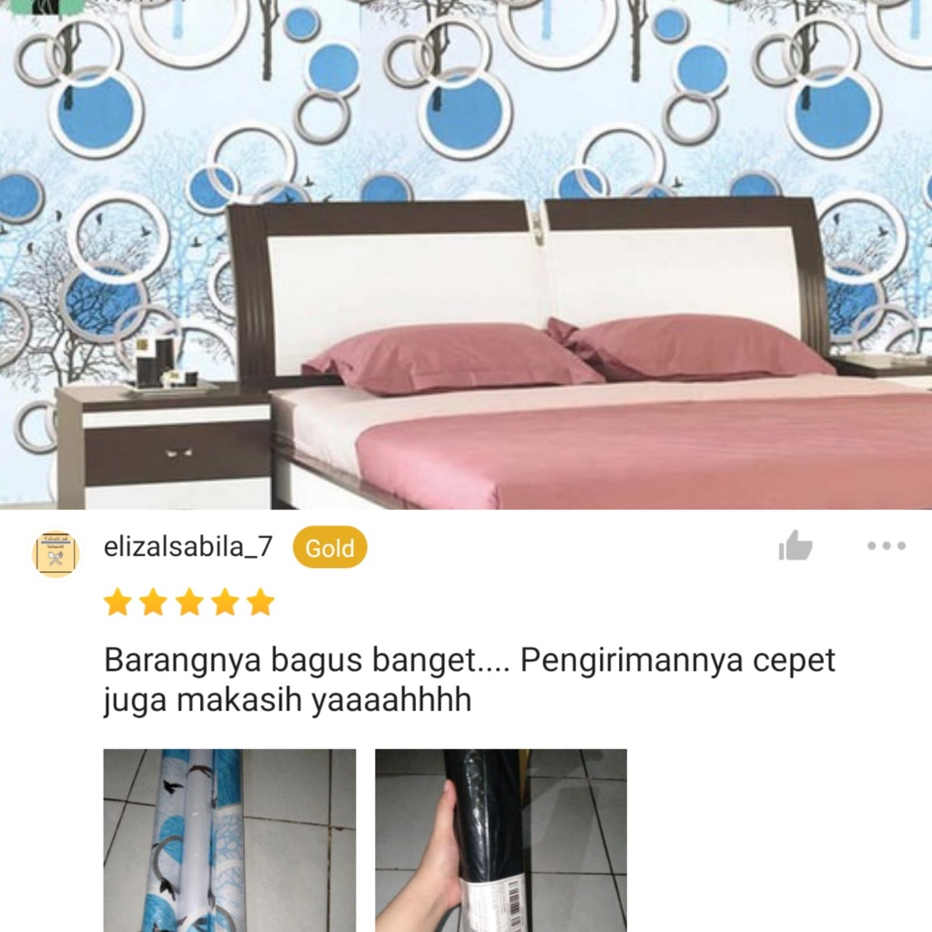 Wallpaper Dinding Kamar Polkadot 3D Biru Pohon Sticker Murah Dekorasi Rumah Ada Lem Langsung Pasang-1