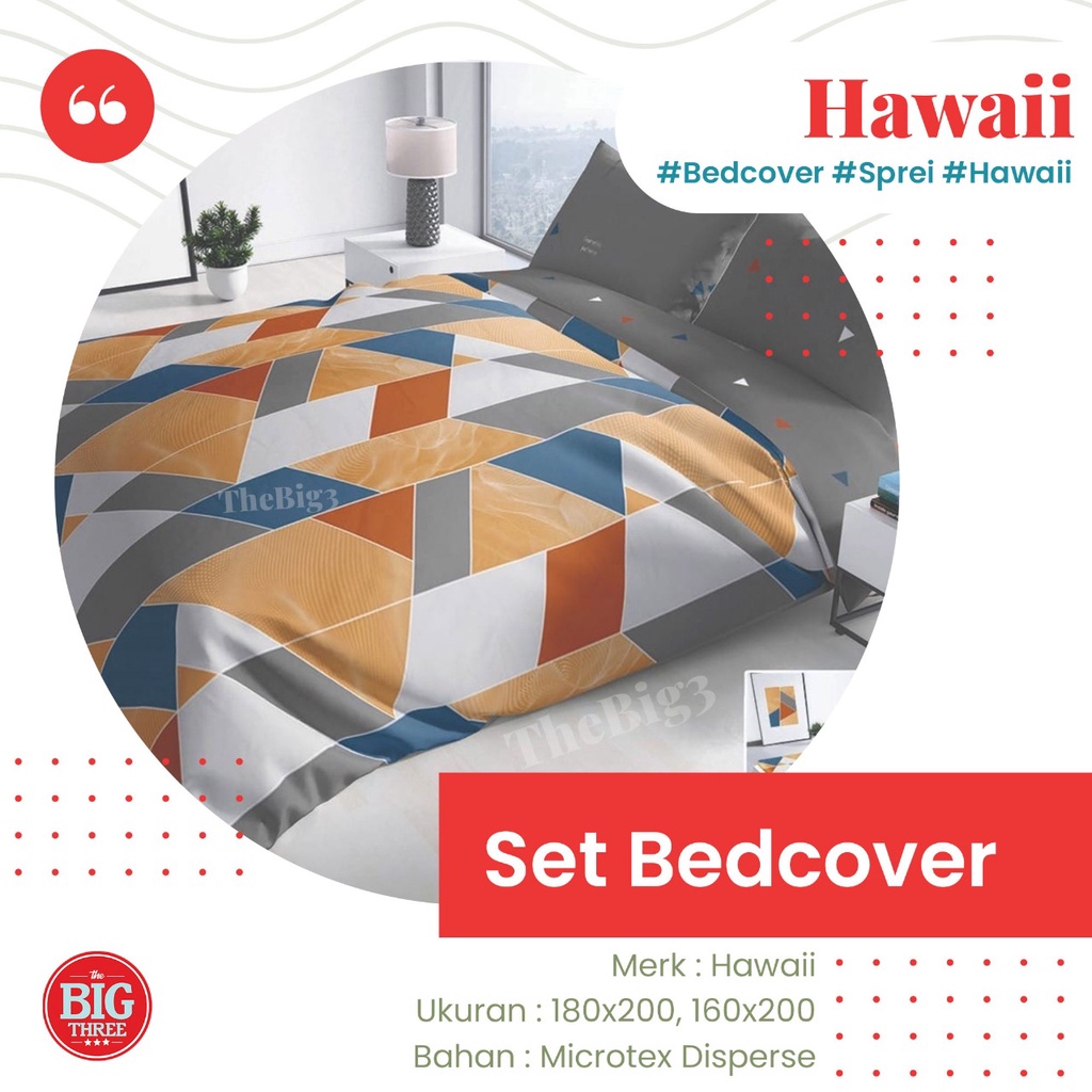 Bedcover + Sprei HAWAI 180x200 / 160x200 motif Annabel Bella Domelo Delarosa Violetta Delina Alder Mory Kelby Kaluna Adenia Merryn Palma Sea Olivia Vania  - King 180 160 BC Hawaii Kasur No 1 Atau Kasur No 2 Surabaya