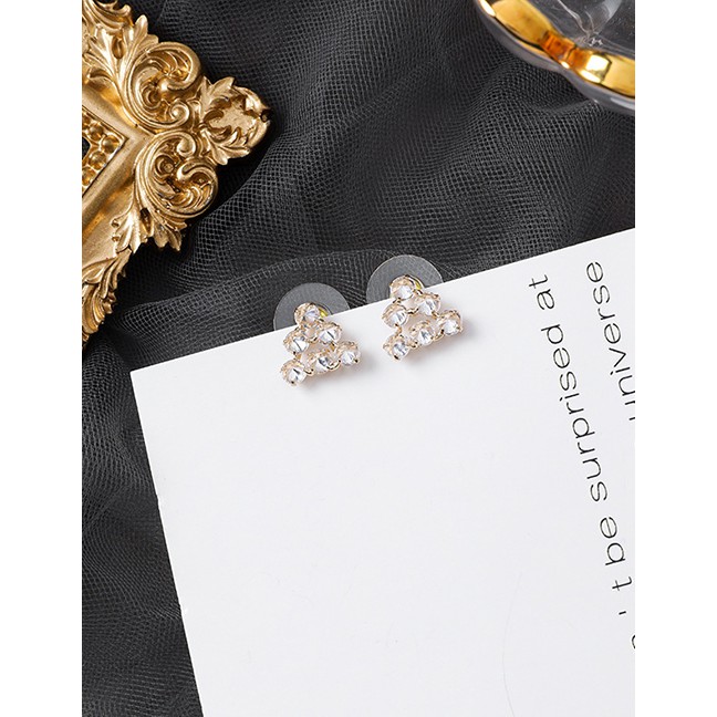 LRC Anting Tusuk Fashion Golden 925 Silver Pin Geometric Zircon Triangle Earrings D59677