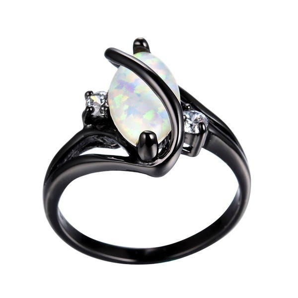 Fashion Black Gold Filled White Fire Opal Ring Suitable for Women's Wedding Ring Crystal Black Diamond Ring Luxury Jewelry