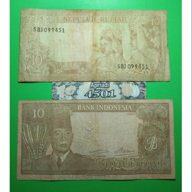 Uk148 UANG KUNO ASLI 10 RUPIAH SERI SOEKARNO/SUKARNO TAHUN 1960 KOLEKSI UANG LAMA KERTAS INDONESIA
