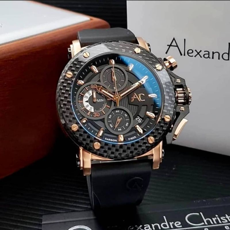 Jam Tangan Pria Alexandre Christie AC 9205 Carbon  Black RoseGold