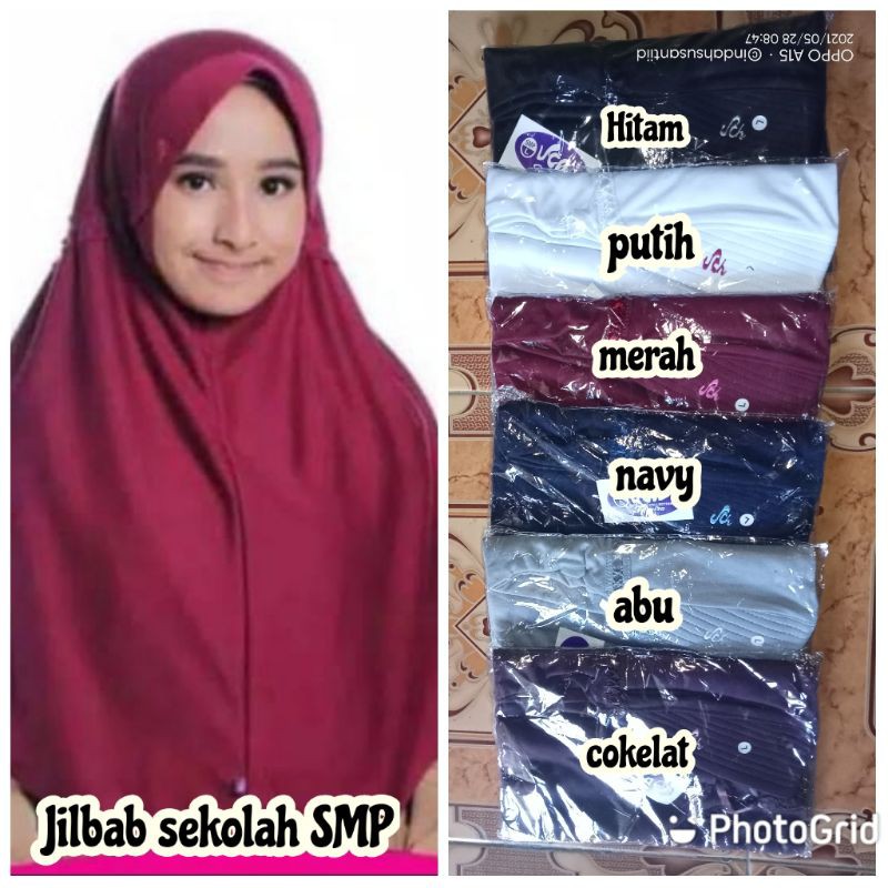 Jilbab Sekolah Rabbani KW Bahan Kaos Ukuran L SMP Warna Hitam Putih Merah Abu Navy Cokelat