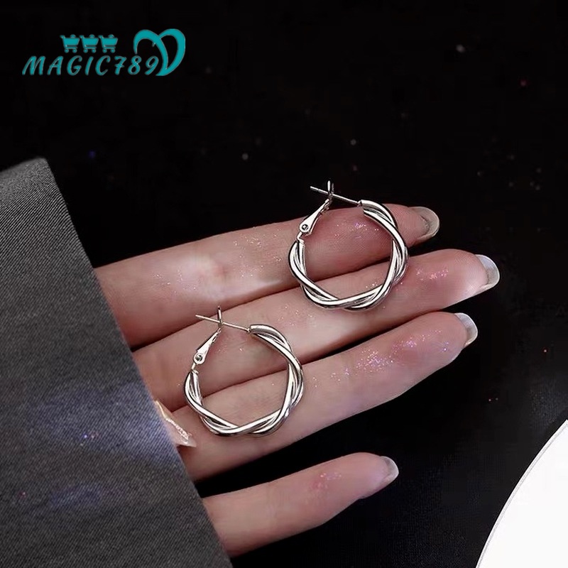 Magic789 Anting Bulat Silver s925 Model Twist Simple Untuk Wanita