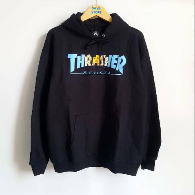 Sweater hoodie keren kekinian thrasher argentina varian black full mat flecee