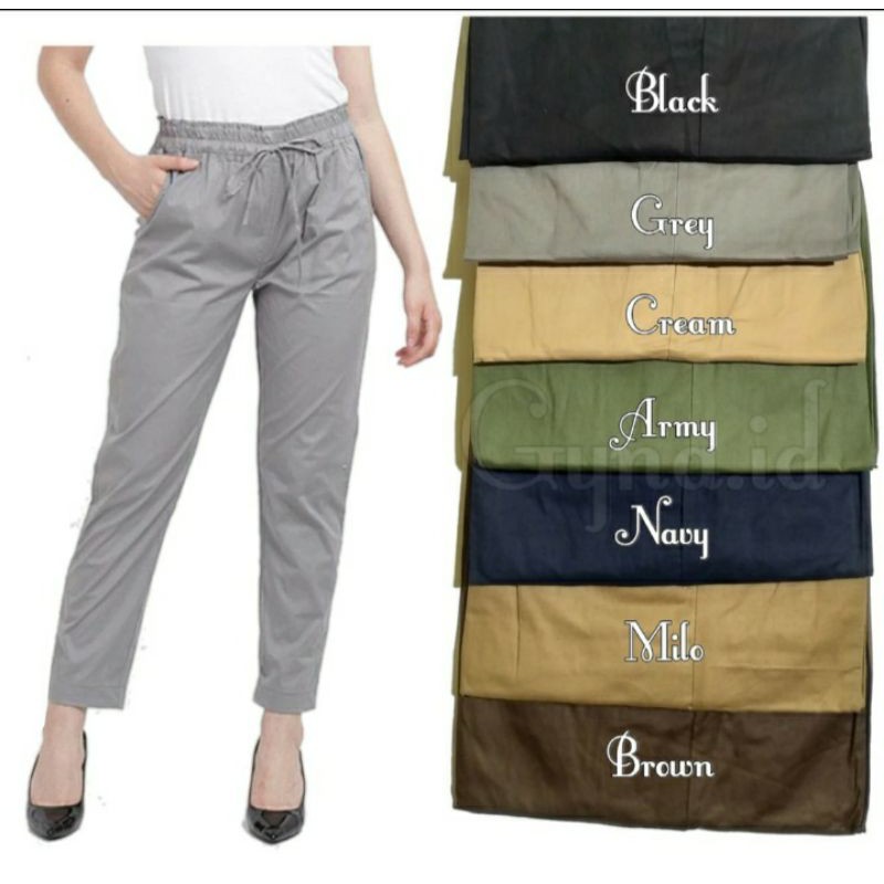 Celana panjang wanita kain katun bahan baggy pinggang
